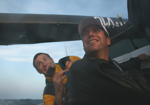 Marc Germiquet encourages Simon Blackburn - 24hr surf ski challenge